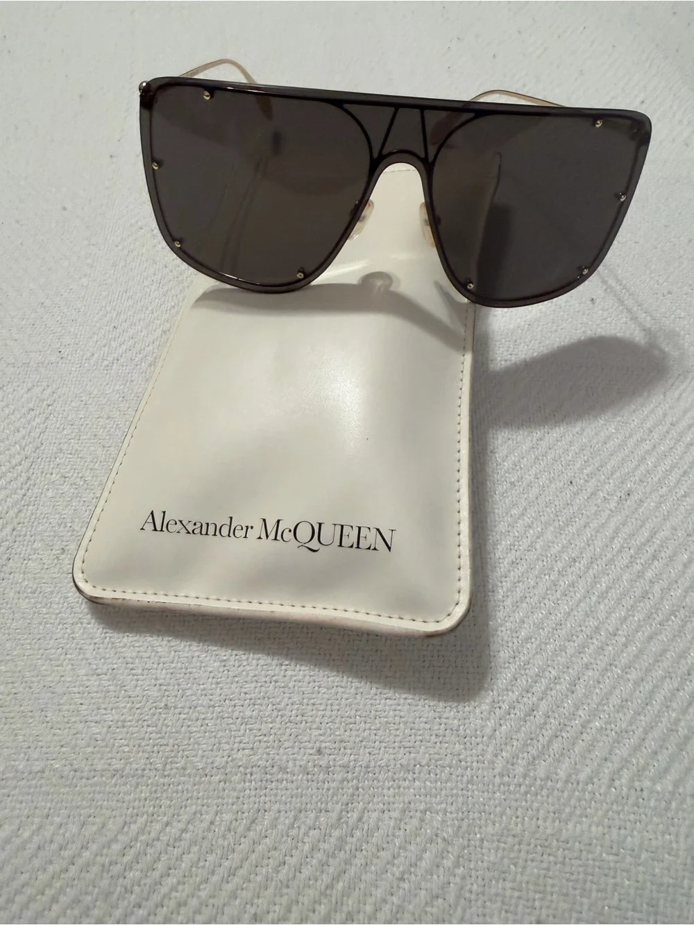 Alexander McQueen Black Shield Sunglasses with Gold Accents
